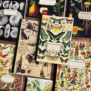 米范儿植物昆虫封面笔记本b5高颜值加厚横线本a5可平摊可撕胶装 日记本子工作学习作业记事本