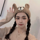 小熊毛线发带女秋冬季 学生韩版 卡通可爱手工编织兔耳朵洗脸发箍帽