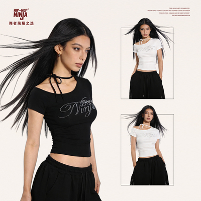 HIPHOPNINJA辣妹跳爵士舞KPOP短袖T恤女修身显瘦设计感上衣