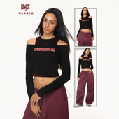 NINJA 街舞美式 辣妹修身 HIPHOP 露肩长袖 女跳爵士舞上衣T恤潮牌