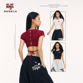 NINJA街舞夏季 款 后背镂空绑带短袖 HIPHOP 女跳爵士舞性感修身 上衣