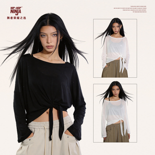 女夏季 HIPHOP 罩衫 慵懒风烫钻微透长袖 跳爵士舞宽松上衣 NINJA夏季