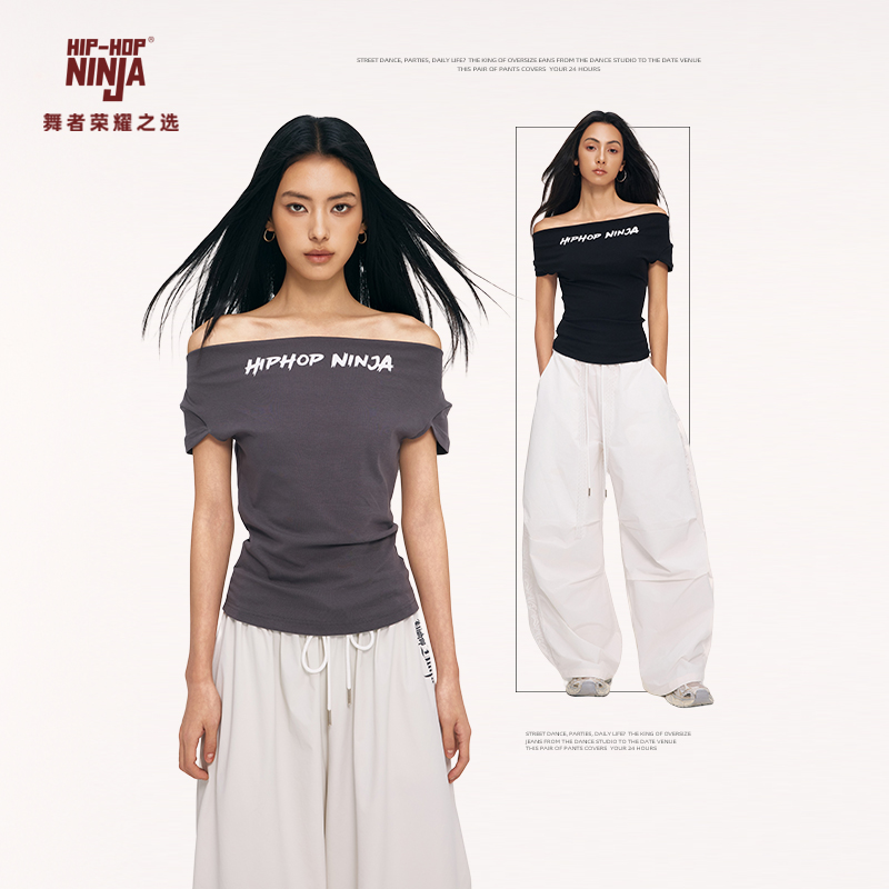 HIPHOP NINJA 美式复古辣妹夏季修身短袖女跳爵士舞街舞显瘦上衣
