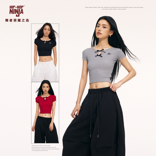 HIPHOP NINJA 美式复古辣妹短袖女跳爵士舞街舞夏季修身显瘦上衣