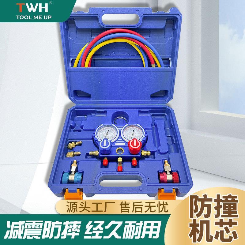 厂家直销红宝石冷媒表组套装 R12 R22 R134A R410 减震双表阀制冷