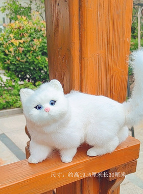 仿真猫咪模型仿真小猫玩具真皮兔毛绒小猫公仔仿真动物工艺品摆件