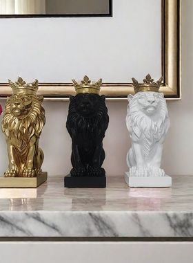 北欧风皇冠狮子创意家居酒店装饰品摆件玄关软装桌面客厅摆件