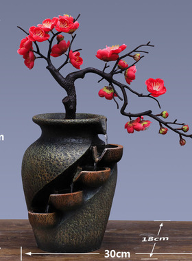 创意摆件仿真花瓶直销假山流水喷泉现代盆景树脂工艺品可
