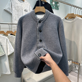 男士 轻奢棒球线衣服 外套高级感假两件针织衬衫 毛衣秋冬季 加厚开衫