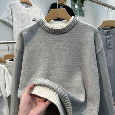 男士毛衣秋冬季内搭加厚毛线衣打底衫休闲上衣服男装假两件针织衫