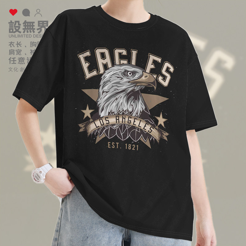 欧美原宿风复古老鹰eagle短袖T恤男女街头潮流半袖衫夏02设 无界