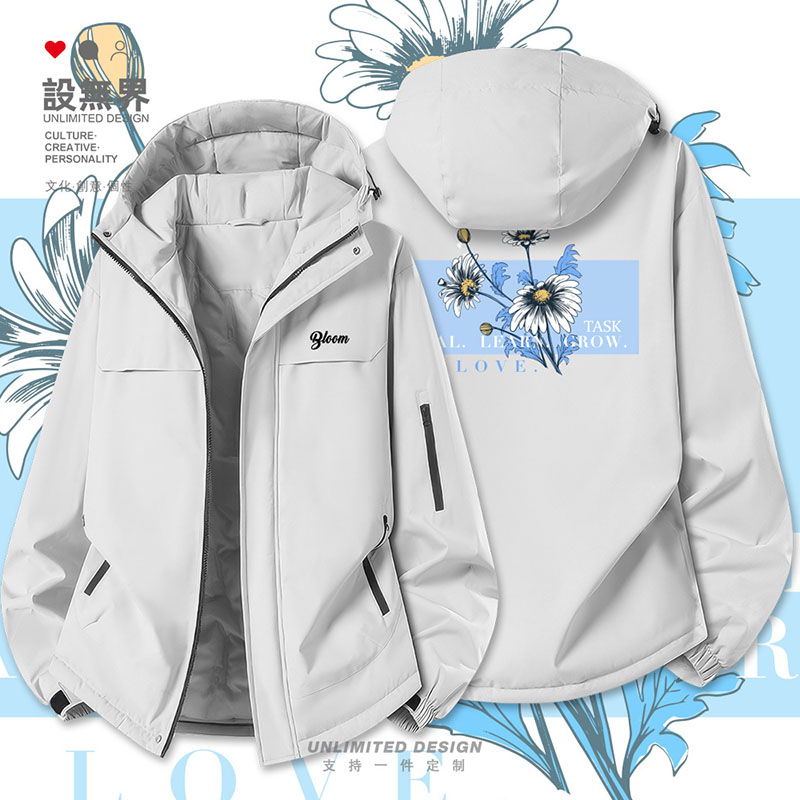 蓝色字母治愈系图案插画雏菊加厚棉服男女小清新棉衣外套设 无界
