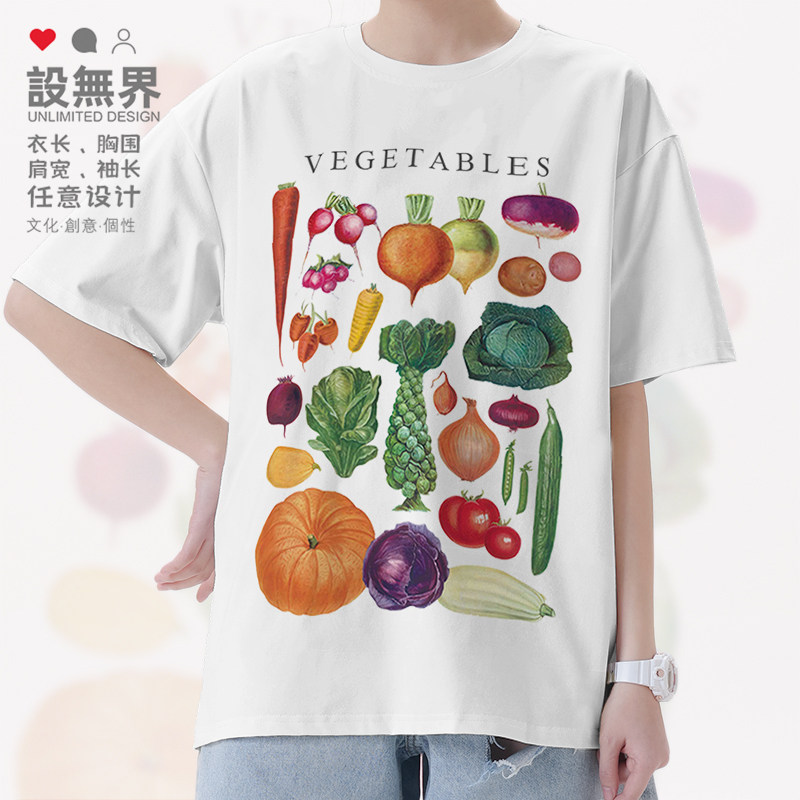 蔬果插画知识ins田园风简约小清新短袖T恤男女圆领体恤潮设 无界