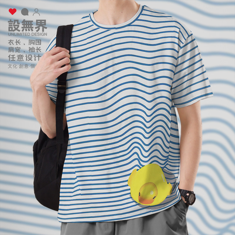 日系卡通3D鸭子水中游线速干T恤