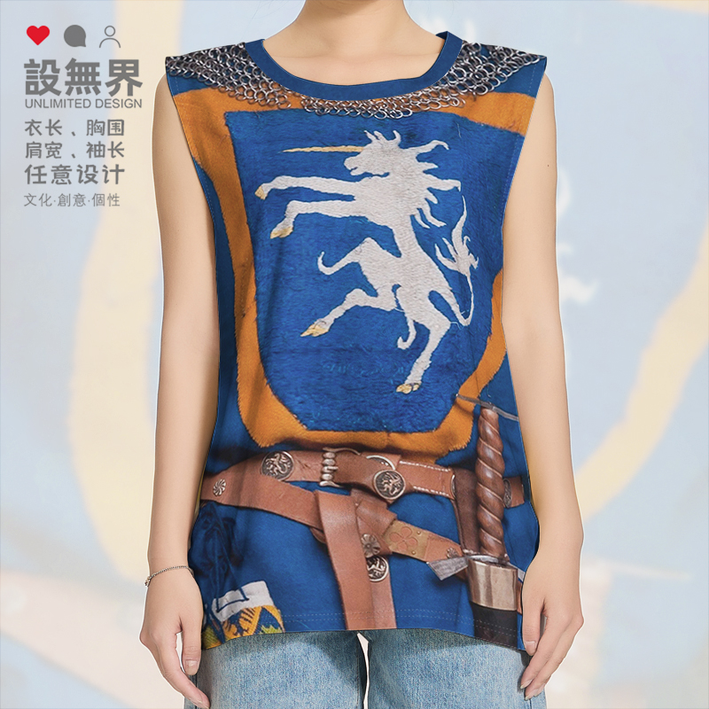 欧洲中世纪铠甲骑士游侠3D立体满印大码速干背心男装女装设 无界