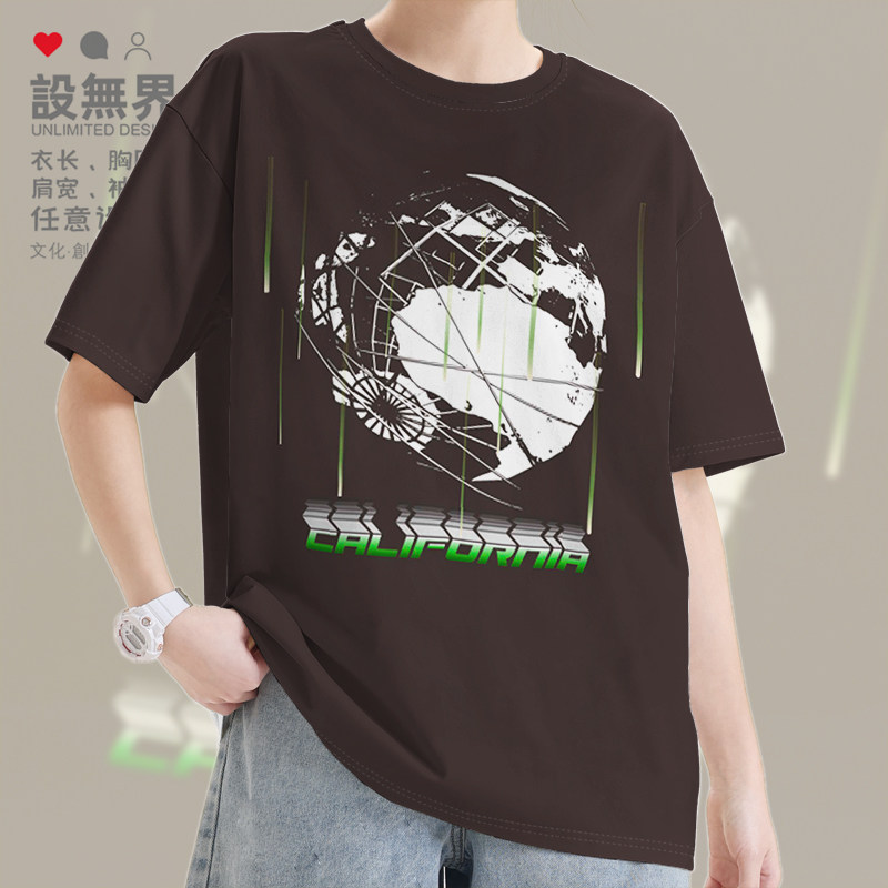 地球未来科技感赛博朋克Y2K科幻短袖T恤男女潮牌体恤0014设 无界