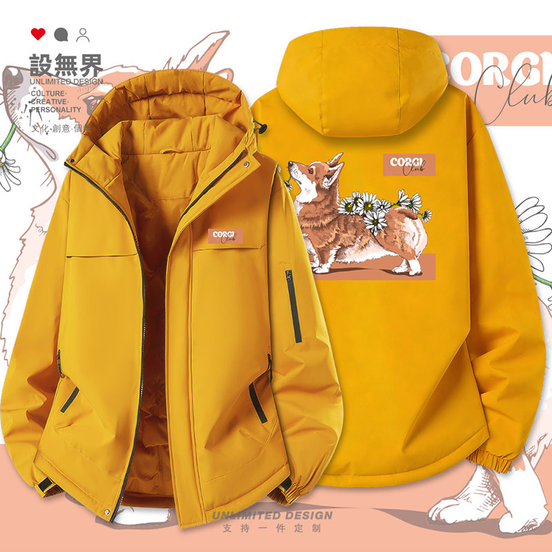 治愈系柯基CORGI与雏菊加厚棉服男女小清新日系棉袄外套潮设 无界
