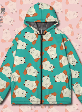 瑜伽猫咪冥想打坐可爱卡通图案大码开衫卫衣男女装潮0018设 无界