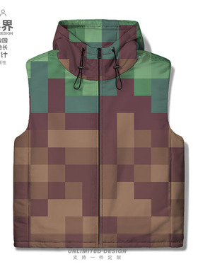 我的马赛克像素世界风小众设计感加厚马甲男女外套潮0018设 无界