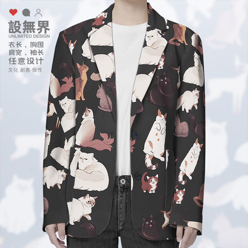 萌宠优雅猫猫布偶暹罗猫咪印花西装外套男女日系西服000D设 无界