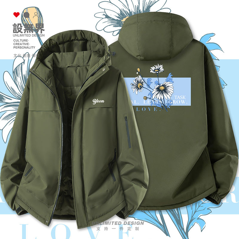 蓝色字母治愈系图案插画雏菊加厚棉服男女小清新棉衣外套设 无界