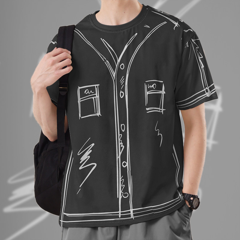 日系创意线条涂鸦3D潮牌速干T恤