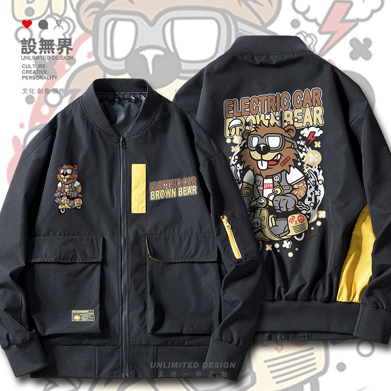 涂鸦插画骷颅头电动车棕熊恶夹克
