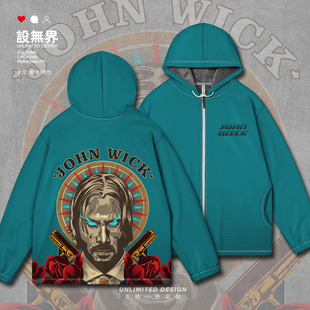 疾速追杀电影约翰威克人像插画周边海报连帽卫衣男女开衫设 无界