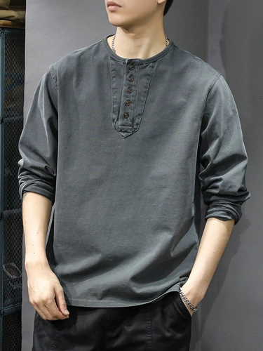 Хлопковый лонгслив для отдыха, тонкая осенняя футболка, приятная телу толстовка, высокий воротник