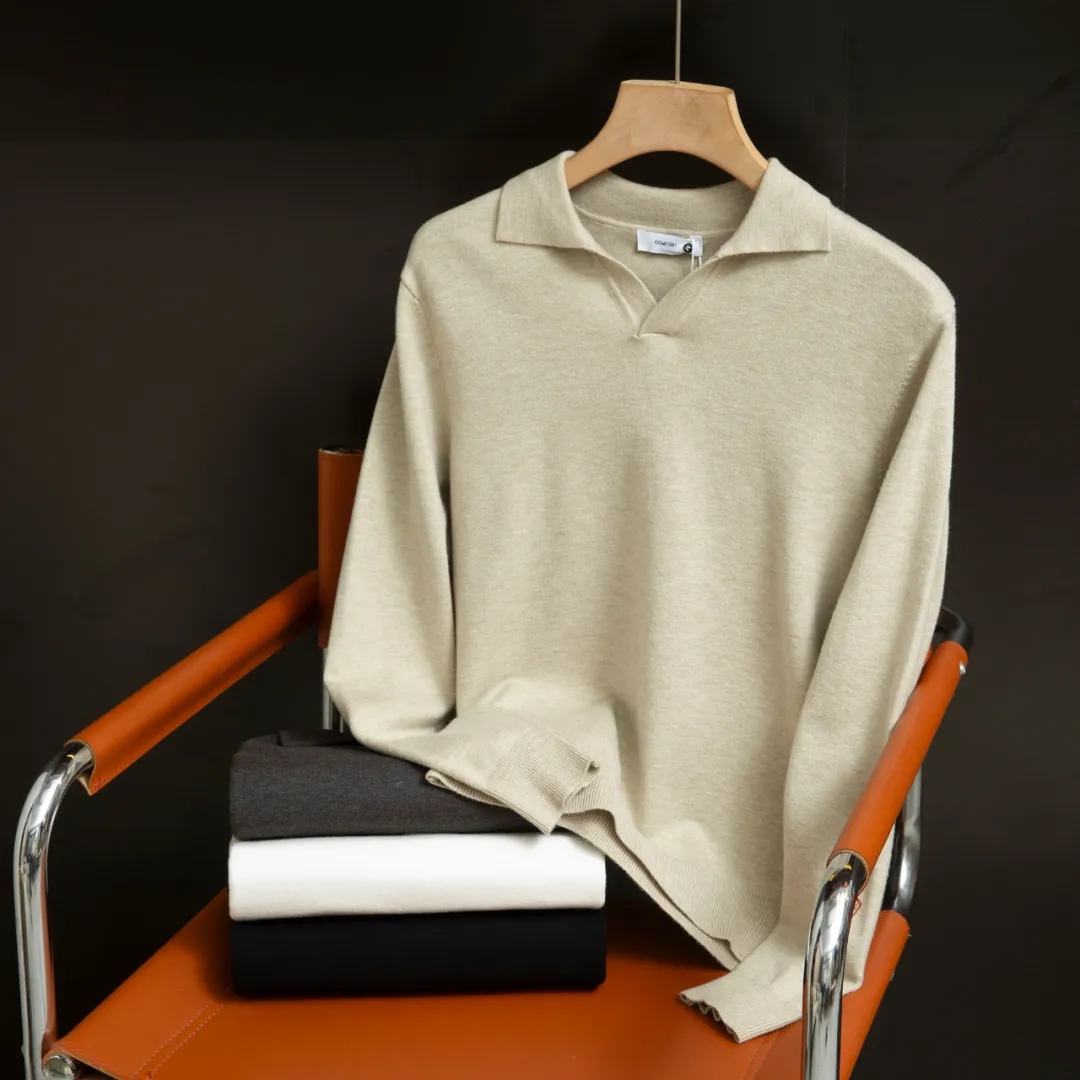 轻熟风V字翻领长袖针织衫男毛衣