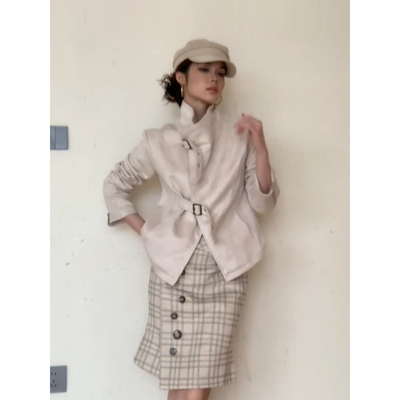 微胖古早感辣妹翻领收腰夹克外套