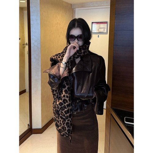 复古高级感双排扣皮衣女