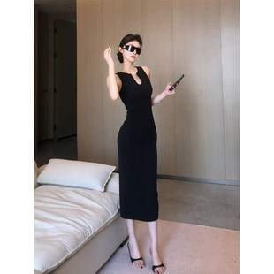 御姐包臀长裙 XZY 微胖辣妹极简深v无袖 背心连衣裙女25年夏季 修身