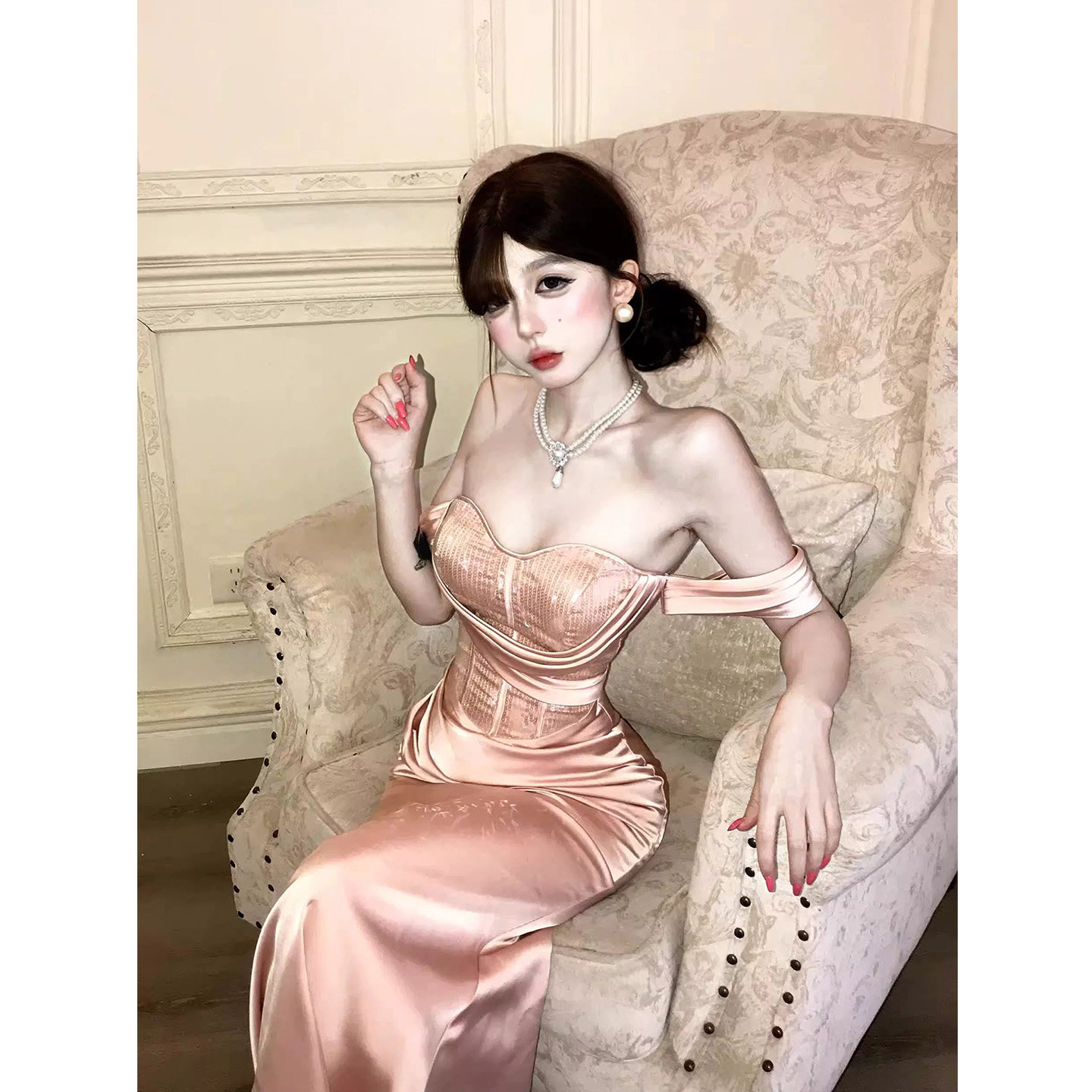 XZY 微胖纯欲风性感一字肩鱼骨抹胸连衣裙女高级感收腰礼服包臀裙,女装/女士精品,大码连衣裙,淘宝优惠券,粉丝福利购,淘宝优惠卷