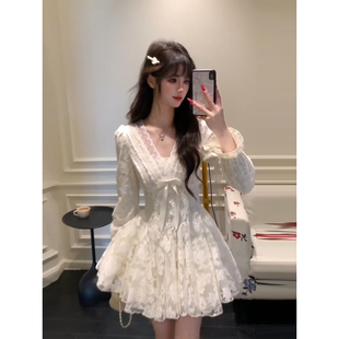 生日公主蓬蓬短裙 甜美千金蕾丝收腰连衣裙女25年冬季 XZY 微胖法式