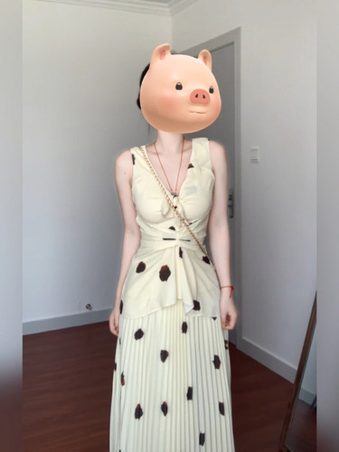 胖mm法式复古设计感波点吊带上衣