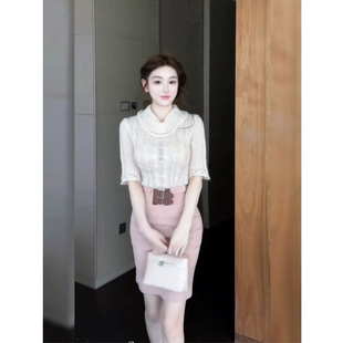 高腰包臀半裙套装 XZY 微胖温柔风气质镂空蕾丝针织上衣女25年冬季