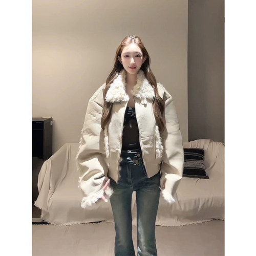 韩版气质皮毛一体宽松夹克上衣