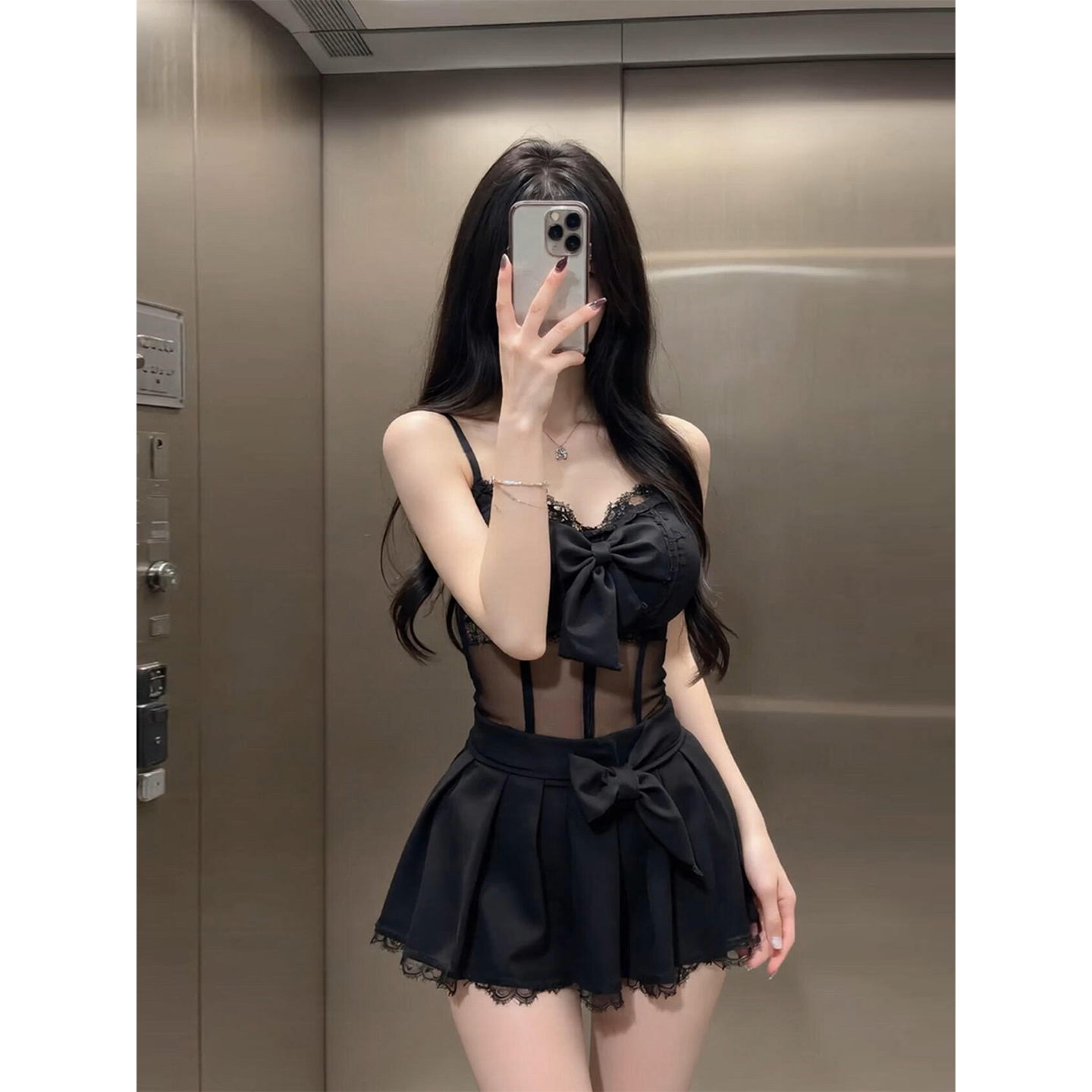 纯欲性感蕾丝网纱蝴蝶结吊带上衣