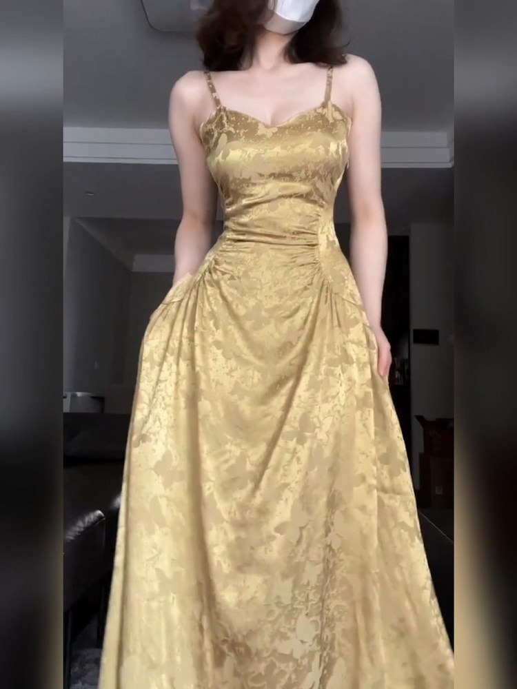 胖mm新中式国风缎面提花吊带连衣裙女高级感修身气质优雅a字长裙,女装/女士精品,大码连衣裙,淘宝优惠券,粉丝福利购,淘宝优惠卷