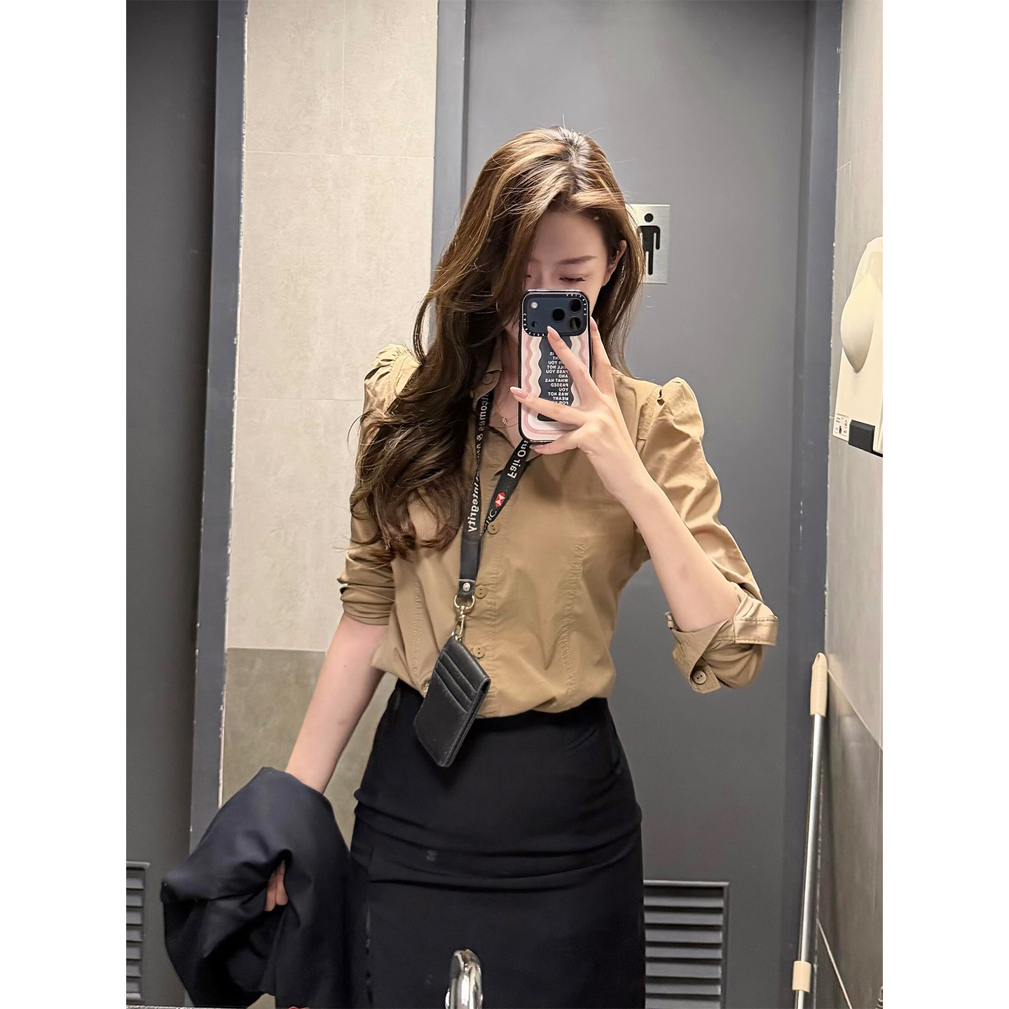 微胖御姐通勤风修身翻领长袖衬衫