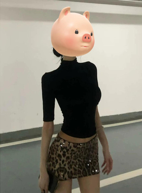 XZY 微胖御姐气质修身微透半袖打底衫女25年夏辣妹豹纹包臀裙套装