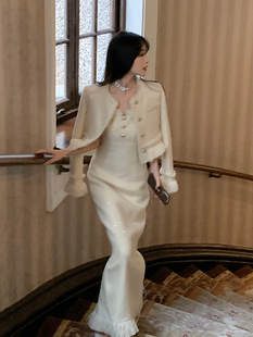 名媛裙子连衣裙胖mm长裙 微胖重工小香风外套法式 韩式 富家千金套装