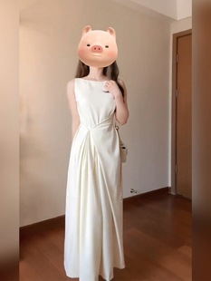 高级感无袖 胖mm茶歇法式 连衣裙女温柔风海边度假收腰显瘦仙女长裙