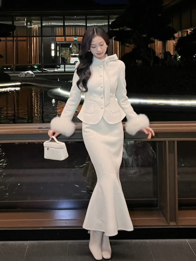 胖mm法式小香风套装高级感名媛毛呢外套女秋冬气质高腰包臀鱼尾裙,女装/女士精品,大码套装,淘宝优惠券,粉丝福利购,淘宝优惠卷