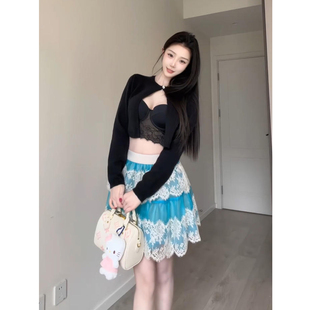 重工雕花半裙套装 女26年夏季 微胖名媛气质丝拼接抹胸上衣开衫 XZY