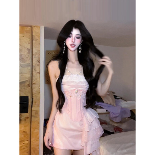 微胖纯欲甜辣妹亮片蕾丝吊带裙