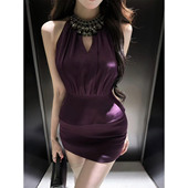 XZY 微胖辣妹性感重工钉珠挂脖上衣女25年夏季 御姐包臀短裙两件套