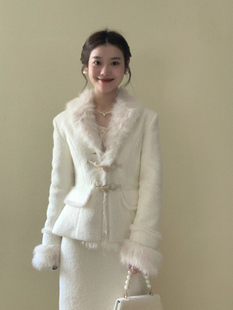 大码 miu系甜美小香风毛呢外套女秋冬名媛高腰半身裙富家千金套装