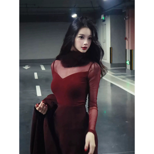 复古包臀半裙套装 XZY 微胖御姐轻熟风性感微透网纱上衣女25年冬季